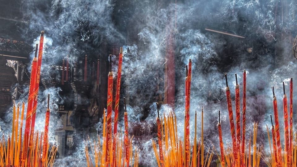 Prayers and incense...both intense inside the pagoda
