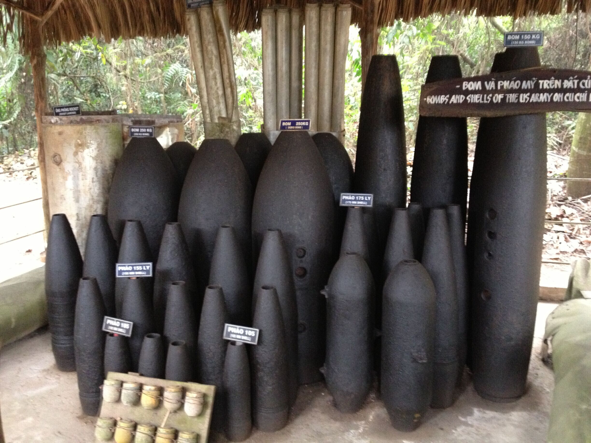 Bomb shells of the US Army displayed at Cu Chi Tunnel in Saigon, Vietnam.