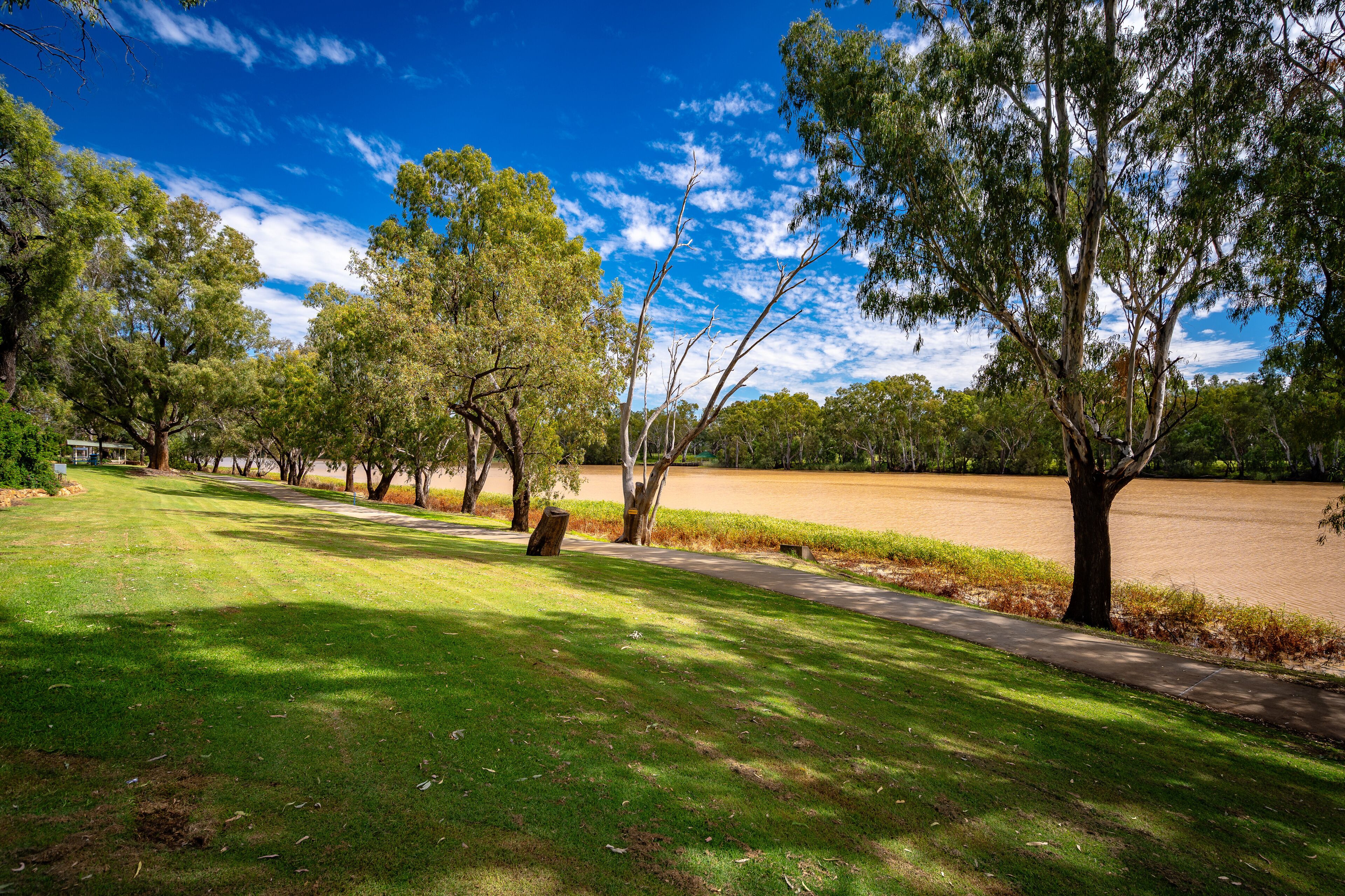 St George, QLD, Australia - Park and walking path along the Balonne River