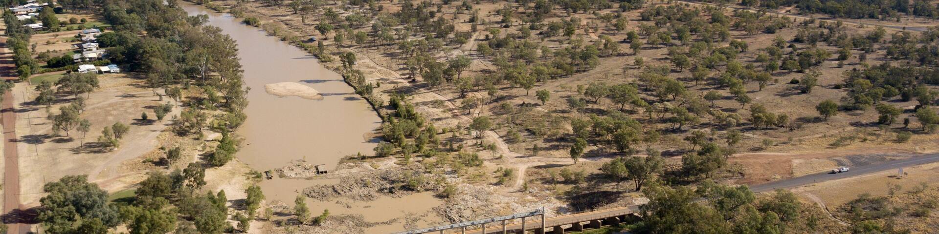 The Balonne river and town of St George, Queensland, Australia.