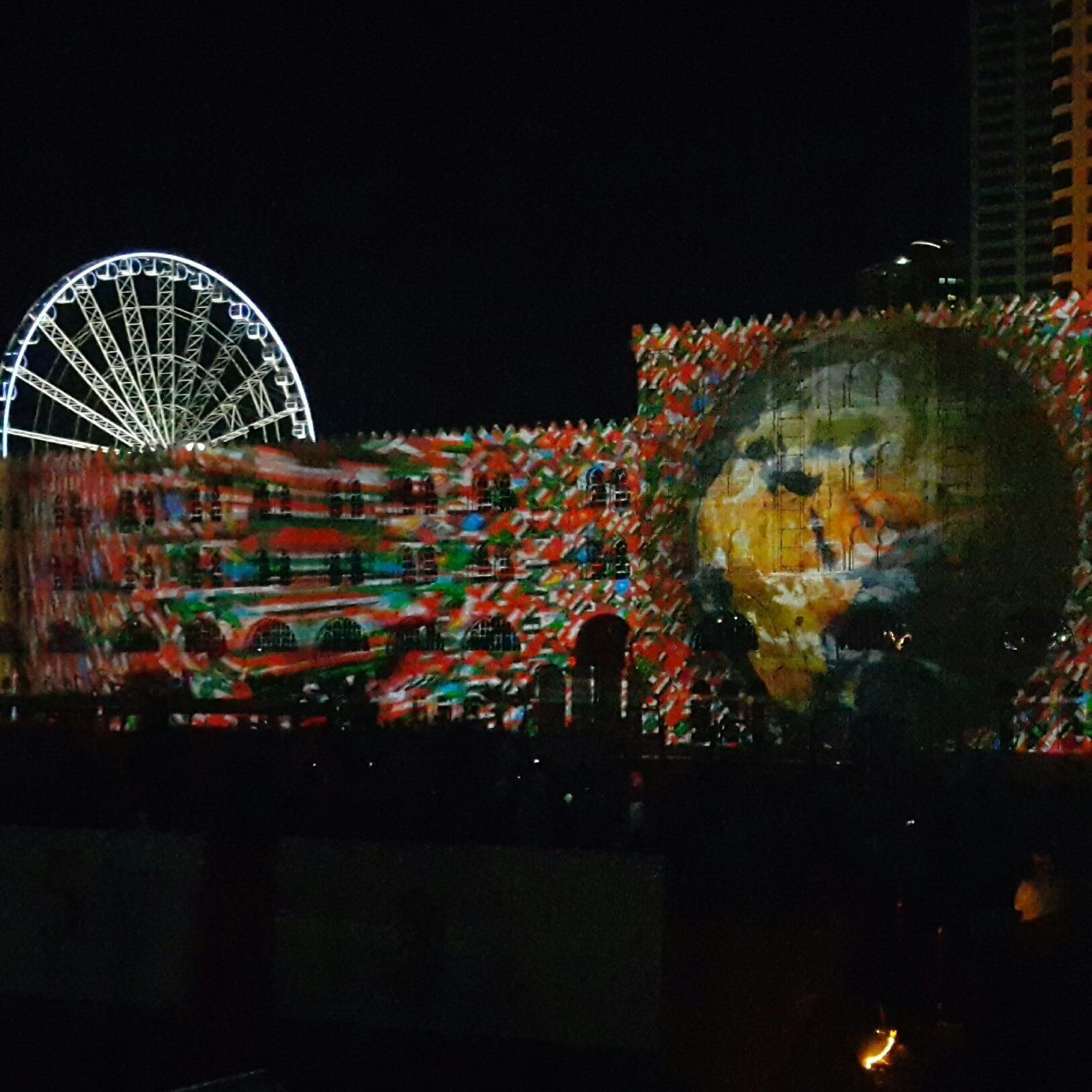 Magnificent light and music motion picture painted on the back of Alqasba building, yearly show not to miss #UAE #light #festival #colors #colorful #amazing #beautiful #like #love #tourism 