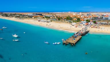 Aerial view of Santa Maria, Sal Island, Cape Verde (Cabo Verde). Drone, panorama.