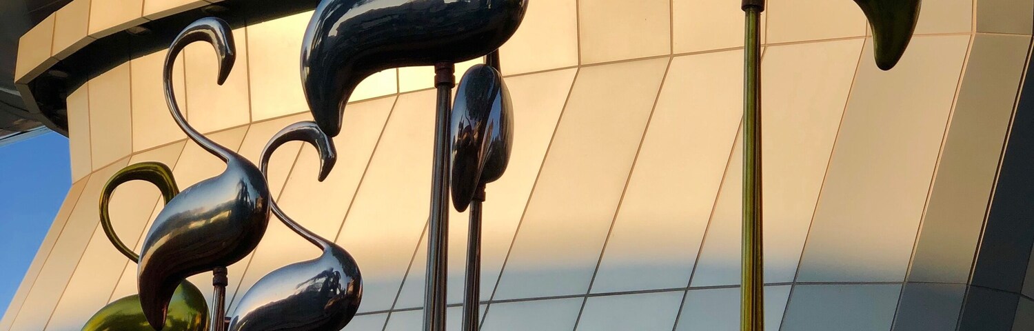 Flamingoes statues outside the shopping mall