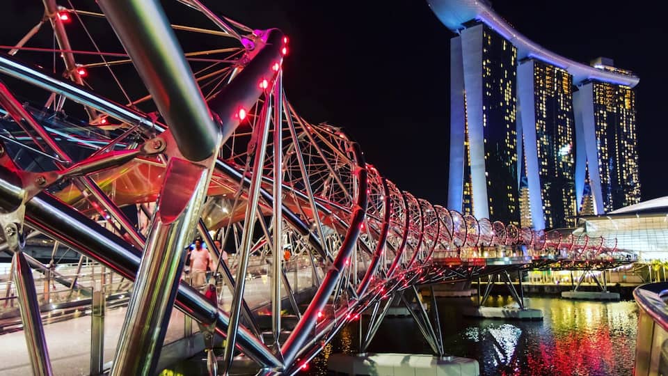 Best shot at night when all the lights are on around the marina. Be patient as it’s busy with pedestrian tourists