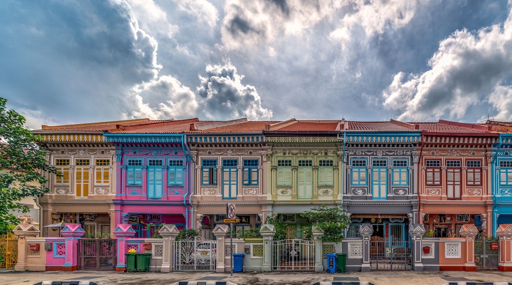 Wide panorama image of Colorful Peranakan House at Katong, Singapore.