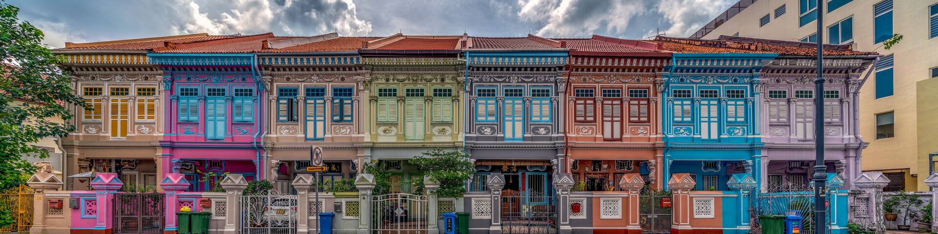 Wide panorama image of Colorful Peranakan House at Katong, Singapore.