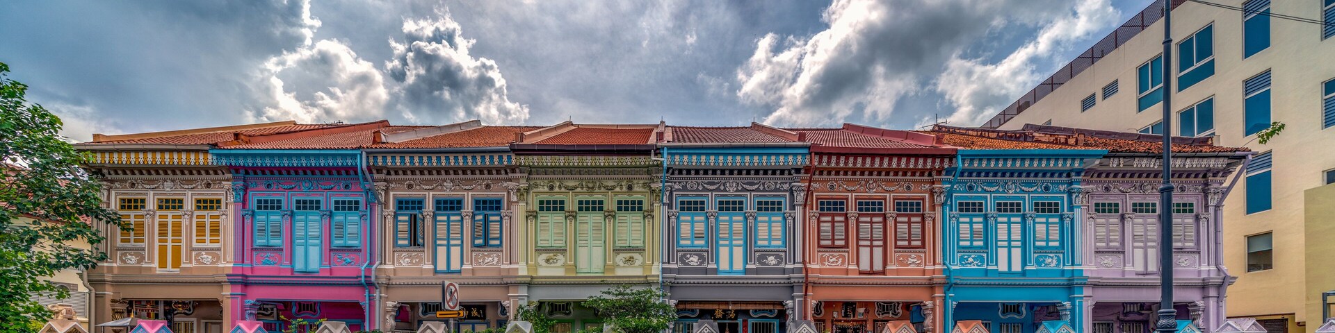 Wide panorama image of Colorful Peranakan House at Katong, Singapore.