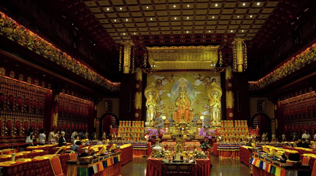 Inside the Buddha Tooth Relic Temple in Singapore just before the monks begin their chanting ritual.