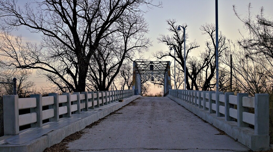 Constructed in 1922 and is the oldest and last metal truss bridge in San Angelo. It is now used as a pedestrian and bicycle path. This bridge goes over the Concho River and has some good photograph opportunities for the area. There is also a claim that it is haunted. #BvSExplore #concho #river #bridge #bicycle #path #truss