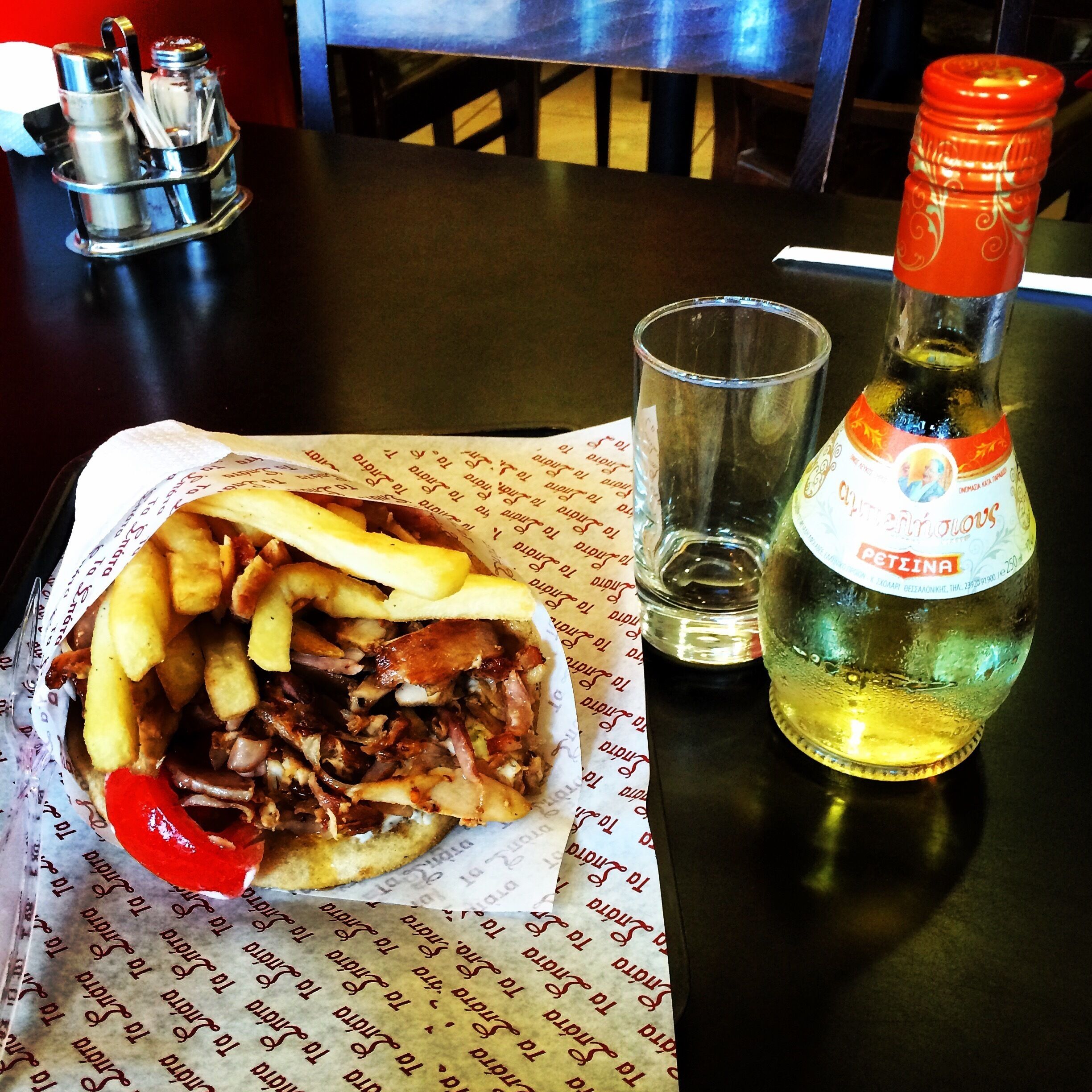 Real Greek gyros. Pita, tzatziki, tomato, onion, meat, French fries and maybe some ketchup and mustard #delicious #foodiefinds