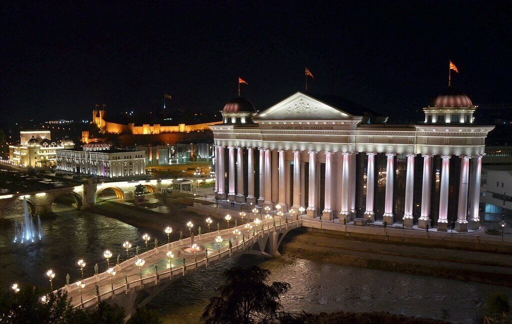 Archeological Museum illuminated at night.