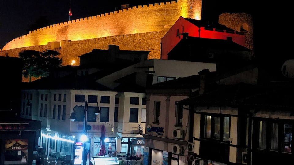 The fortress lighted up at night