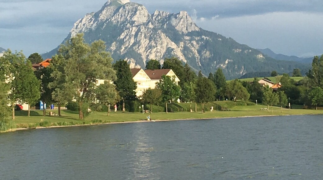 Our view from the hotel of The Alps in Austria. Stay at this lake and have this beautiful view for less than you might think. There are several hotels and restaurants within walking distance.