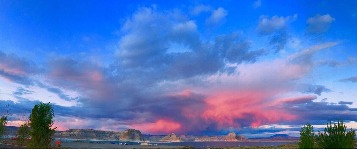 Great sunset and thunderstorms over lake Powell from the Lakeside campground near Page Arizona.