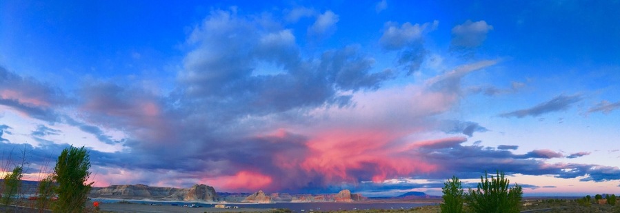 Great sunset and thunderstorms over lake Powell from the Lakeside campground near Page Arizona.