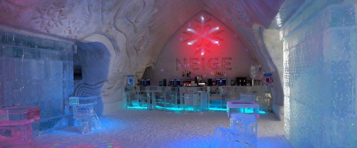 This may just be the "coolest" bar I've ever been to. Even the drinks come served in cups made of ice! Located inside Quebec Cities Hotel de Glace, an entire hotel built out of snow and ice. You can drop by for a visit or spend the night if you like!