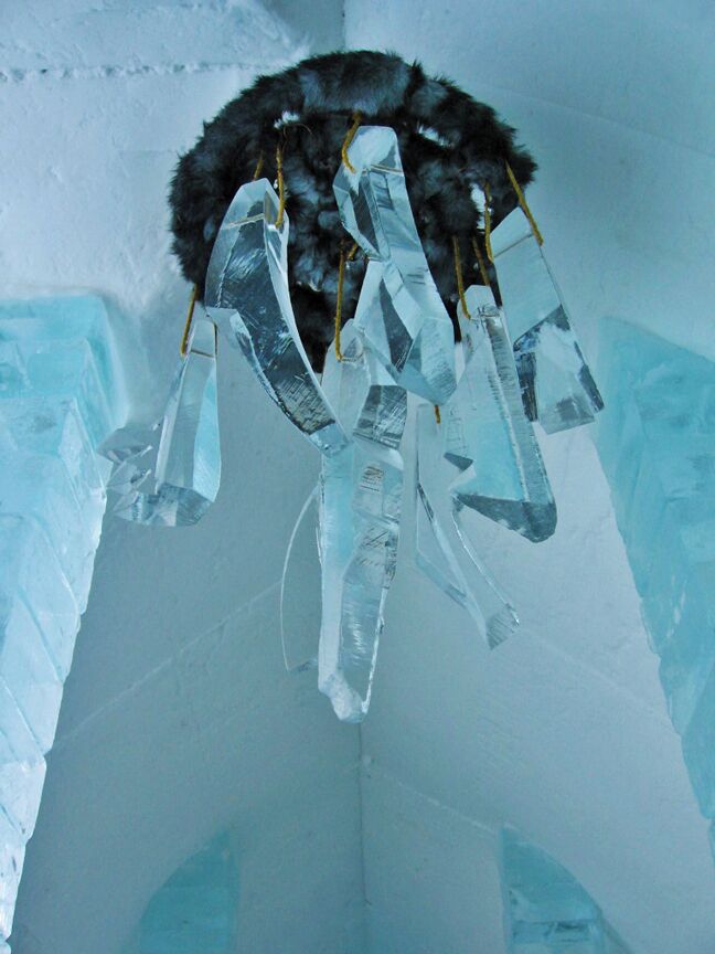 Quebec's ice hotel featured decor made from ice, fur, and packed #snow.
