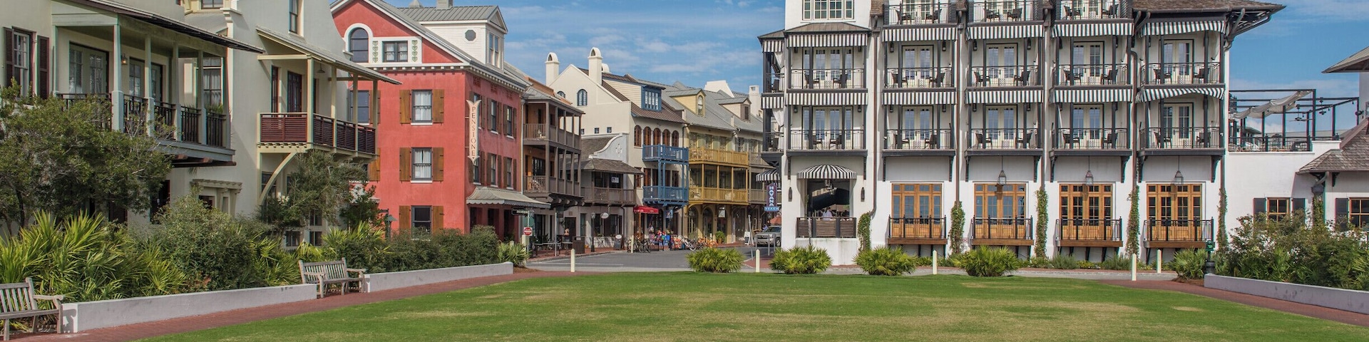 The Pearl Hotel in beautiful Rosemary Beach, FL. Walking along the cobblestone streets you almost feel like you are in a European city. But the Gulf of Mexico is only steps away! #30a #rosemarybeach #florida #architecture
