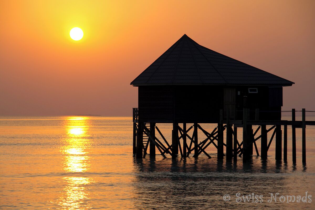 Sunrise over the Komandoo Island Resort. 

That's the tiny little island we lived and worked for two years. 

If you like to know more about diving in the Maldives, just read our article:
http://www.swissnomads.com/2014/09/best-dive-sites-lhaviyani-atoll-maldives/