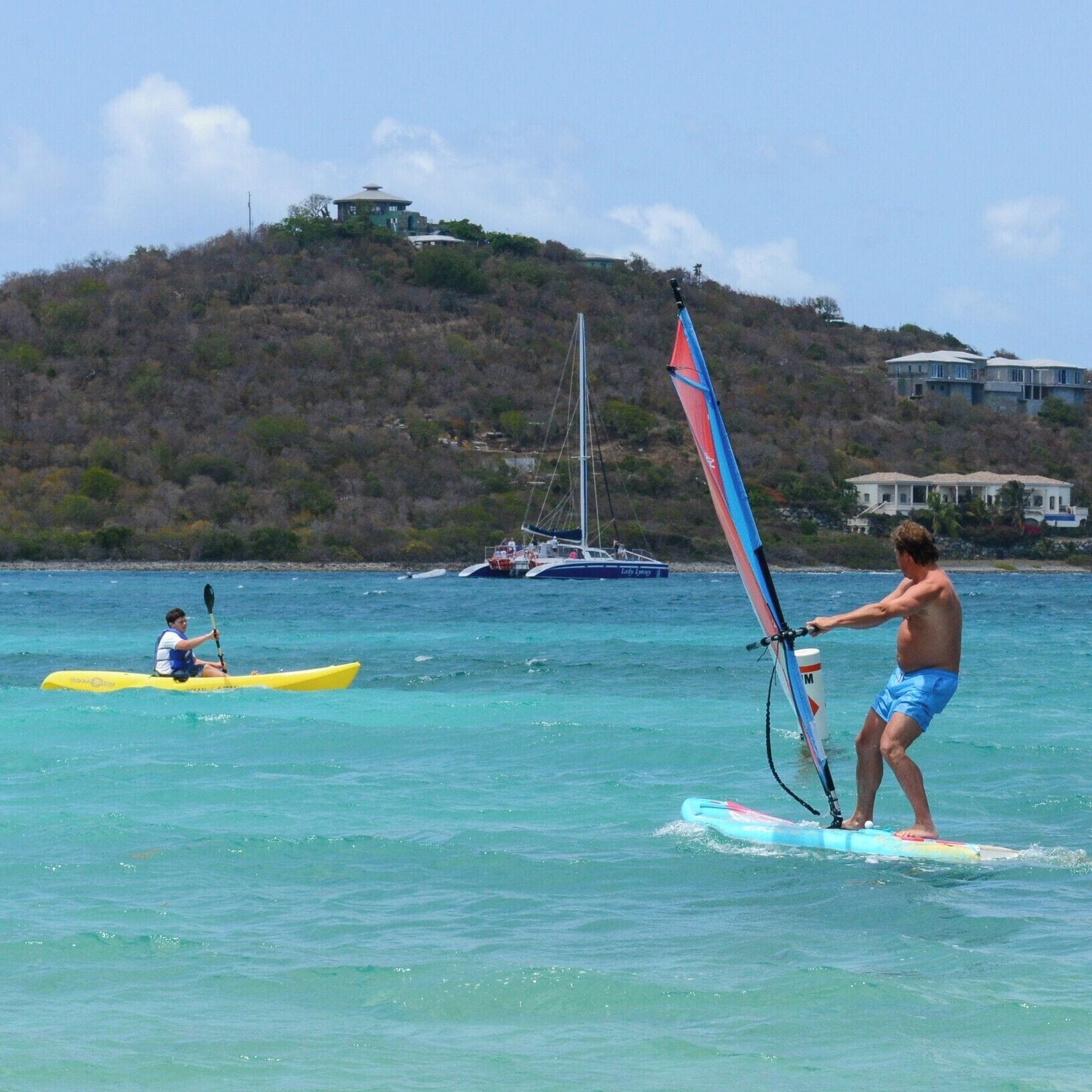 Lying on the beach at the the Ritz in St. Thomas comes with some very difficult decisions... 

Do I Windsurf, Kayak or hop on the Catamaran...

I think another strong rum libation served in a coconut should sort it out.

