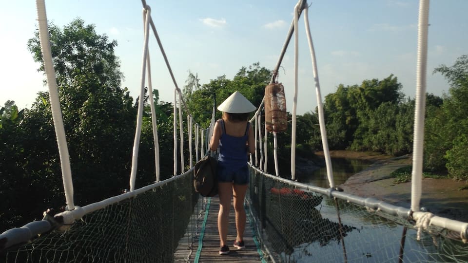 Bridge from restaurant to bungalows