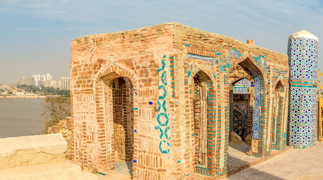 Panoramic view at the Satiyen Jo Asthan (Graves of Seven Sisters) at Indus river bank in Sukkur - Pakistan