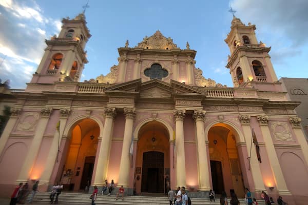 Pink coloured church in Salta