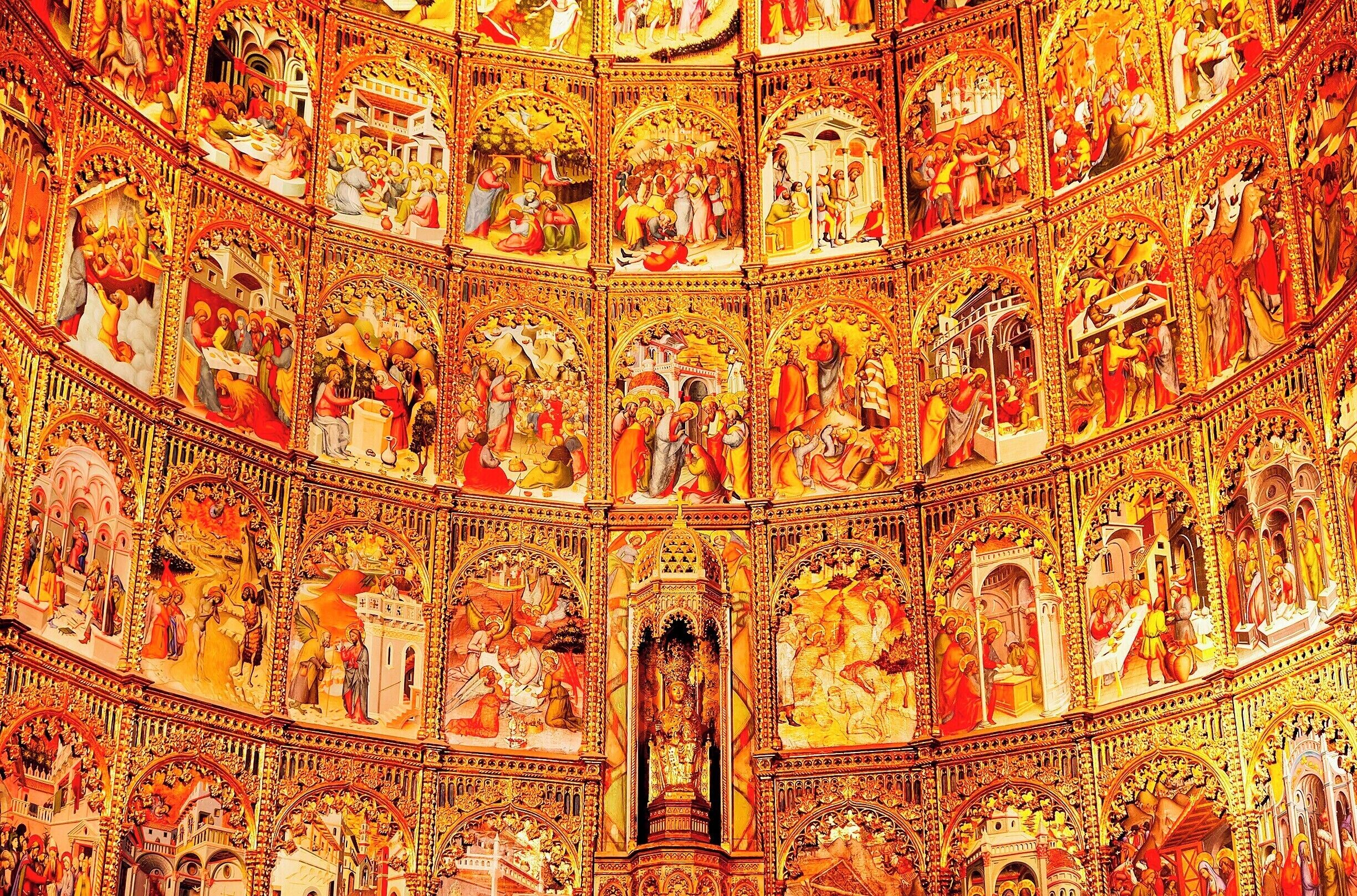 This magnificent 15th century retablo towers behind the altar.  53 vibrantly painted panels depict scenes from the life of Mary and Jesus, while a 12th century gilded bronze statue of Mary gazes down the nave.  Spain boasts many incredible medieval altarpieces, but this one might well be my favorite.