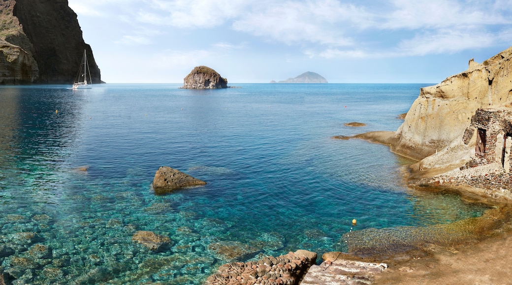 Sicily, Italy, the crystal sea of Aeolian island. Salina, a wonderfull panoramic view from Pollara beach.