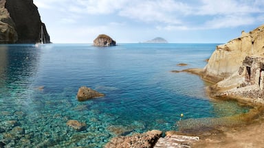 Sicily, Italy, the crystal sea of Aeolian island. Salina, a wonderfull panoramic view from Pollara beach.