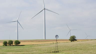 Old and New Wind Turbine on a Wind Farm