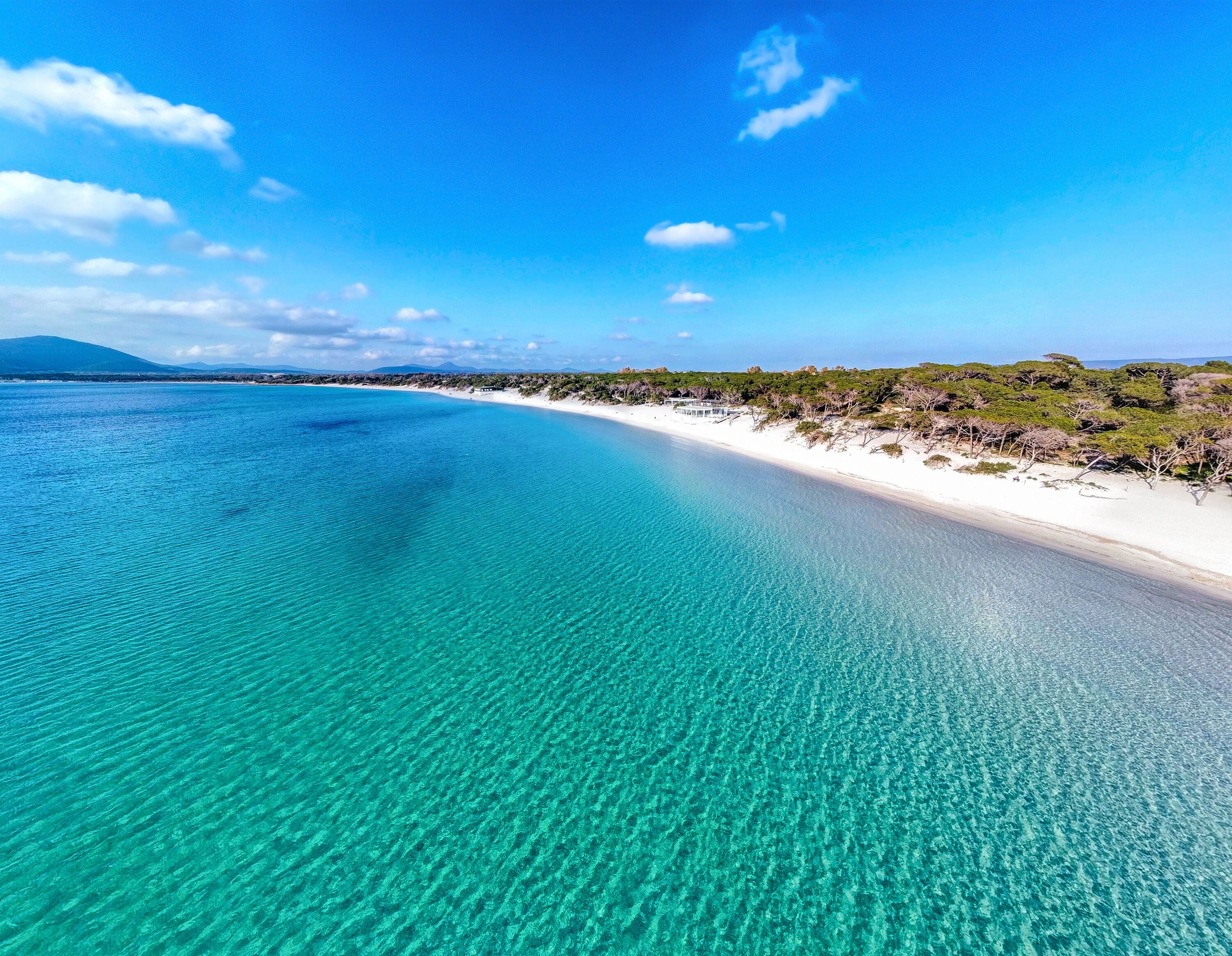 Aerial view of Maria Pia beach in Sardinia