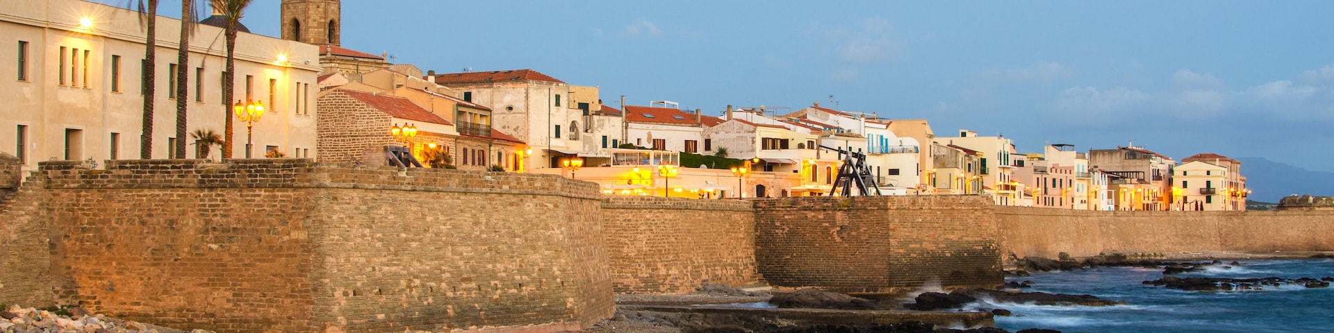 Alghero, Sardinia Island, Italy in the sunset. Defensive wall