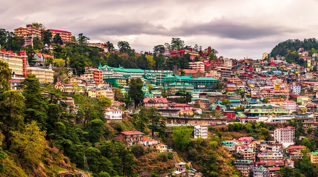 Beautiful panoramic cityscape of Shimla, the state capital of Himachal Pradesh located amidst Himalayas of India.