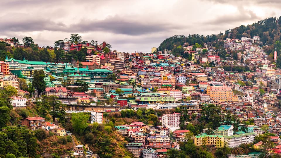 A densely packed hillside town with colorful buildings and lush greenery.