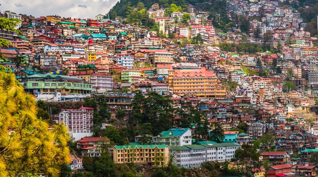 Beautiful panoramic cityscape of Shimla, the state capital of Himachal Pradesh located amidst Himalayas of India.