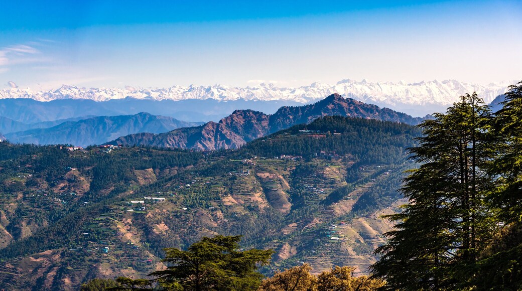 Beautiful panoramic cityscape of Shimla, the state capital of Himachal Pradesh located amidst Himalayas of India.
