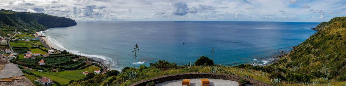 Panoramic view over the ocean, Santa Maria island, travel Azores.