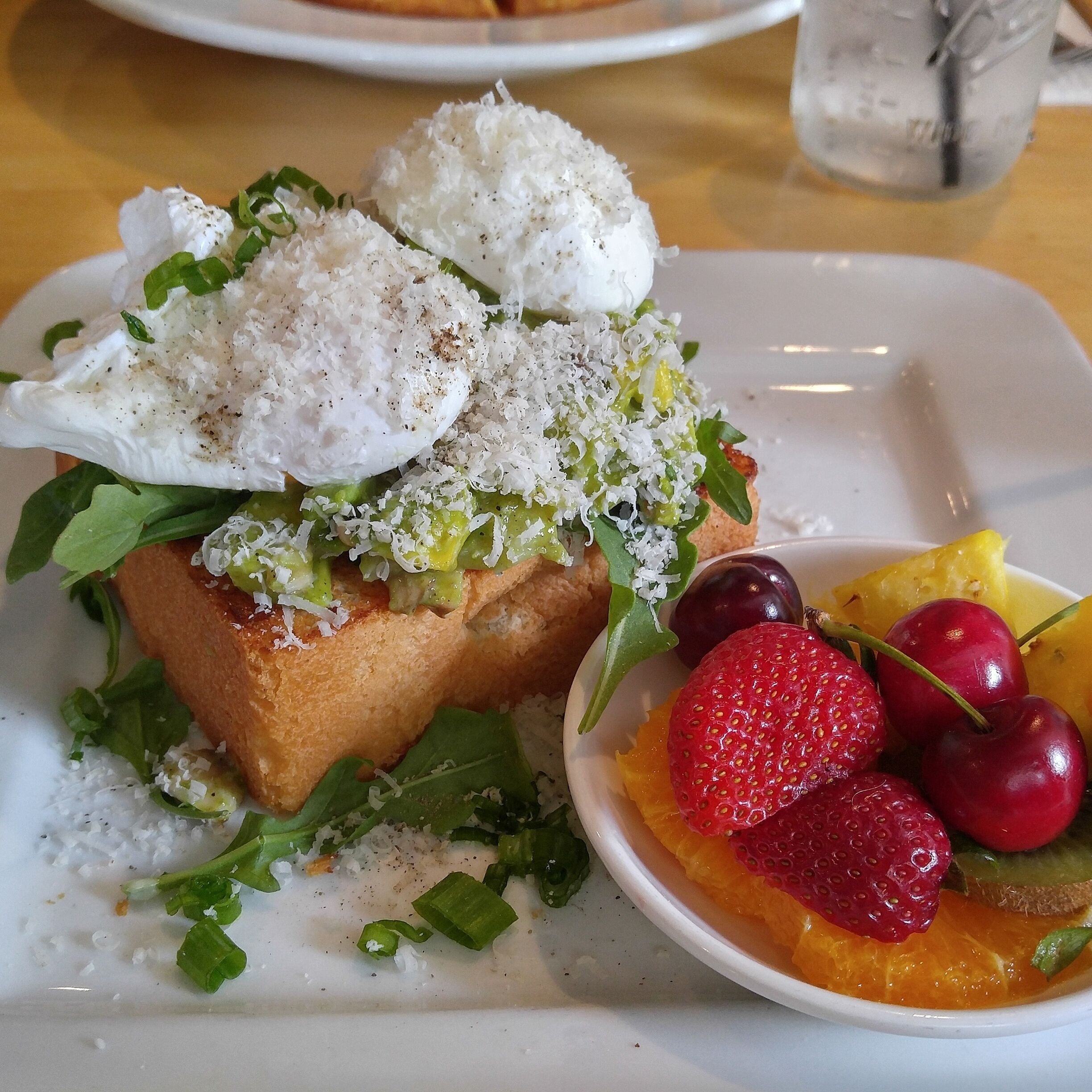 Avocado on toast with poached eggs
