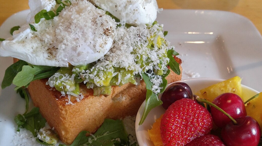 Avocado on toast with poached eggs