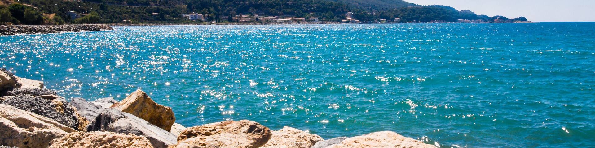 Stony Beach at Samos island, Greece.