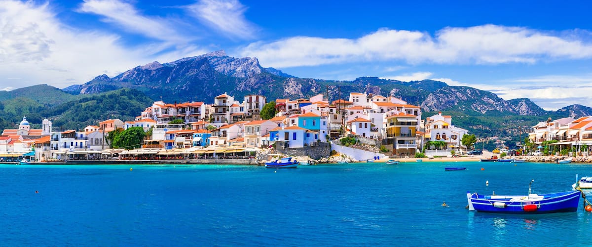 travel in Greece. Samos island - picturesque traditional fishing village Kokkari.