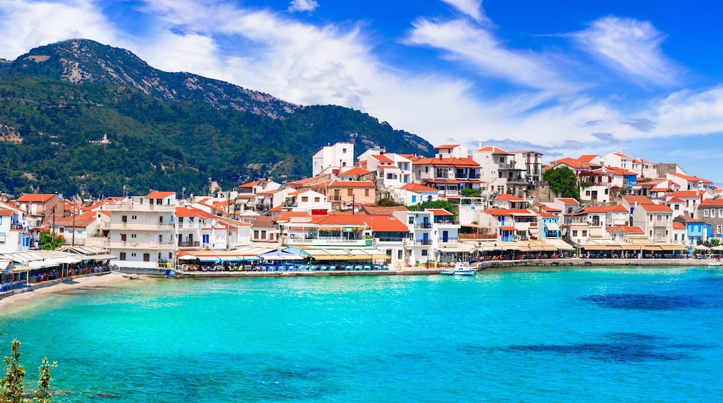 Most beautiful traditional villages of Greece - Kokkari in Samos island. crystal sea and taverns