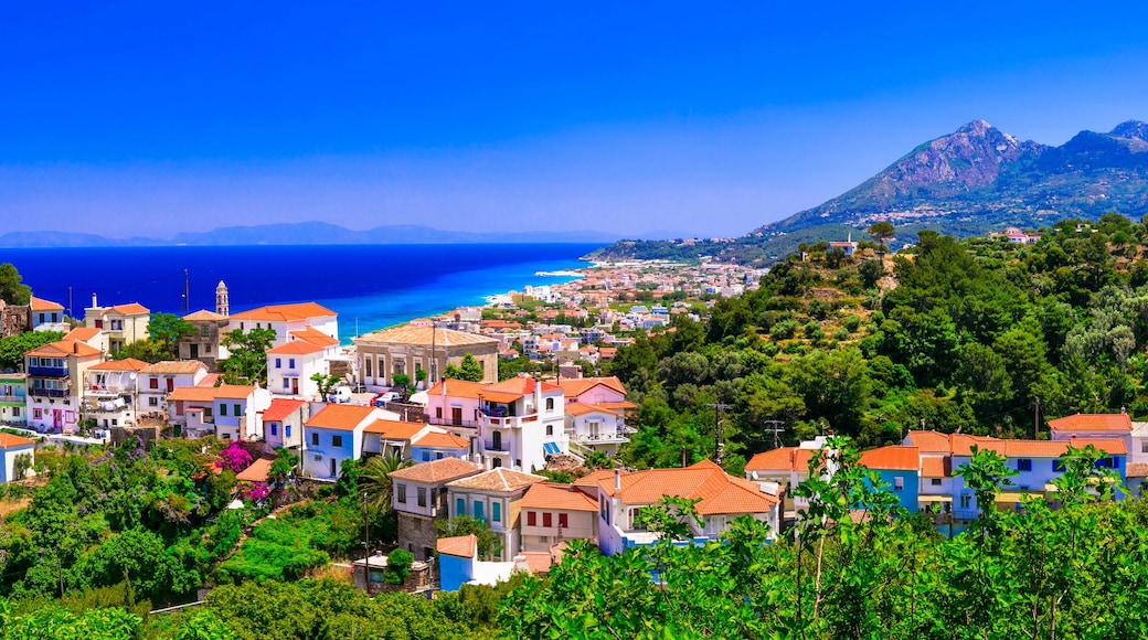 Wonderful scenery of Greece - beautiful island Samos. View of Karlovasi old village