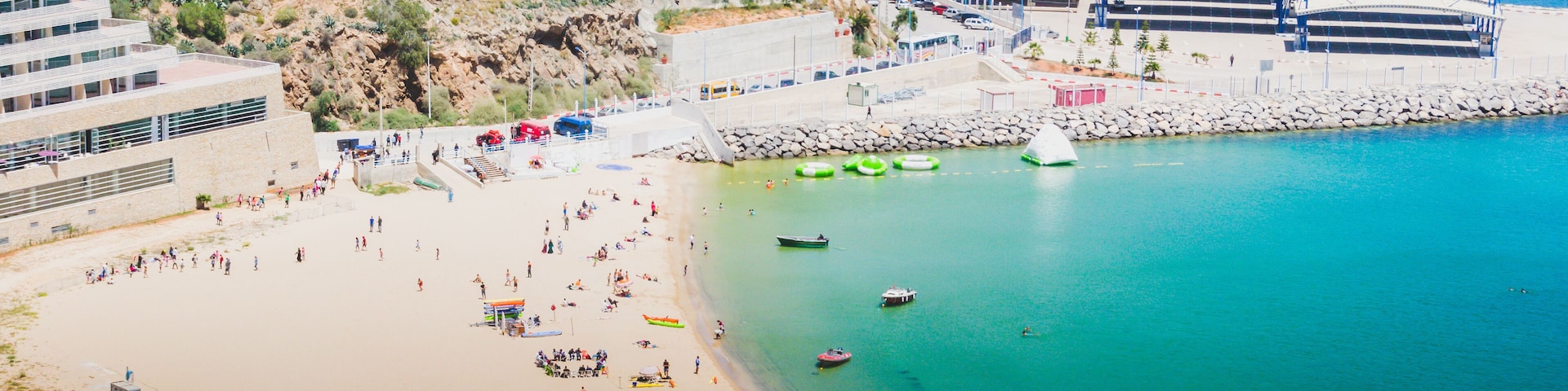 The incredible seascaping view of beach with blue sea in morocco in summer