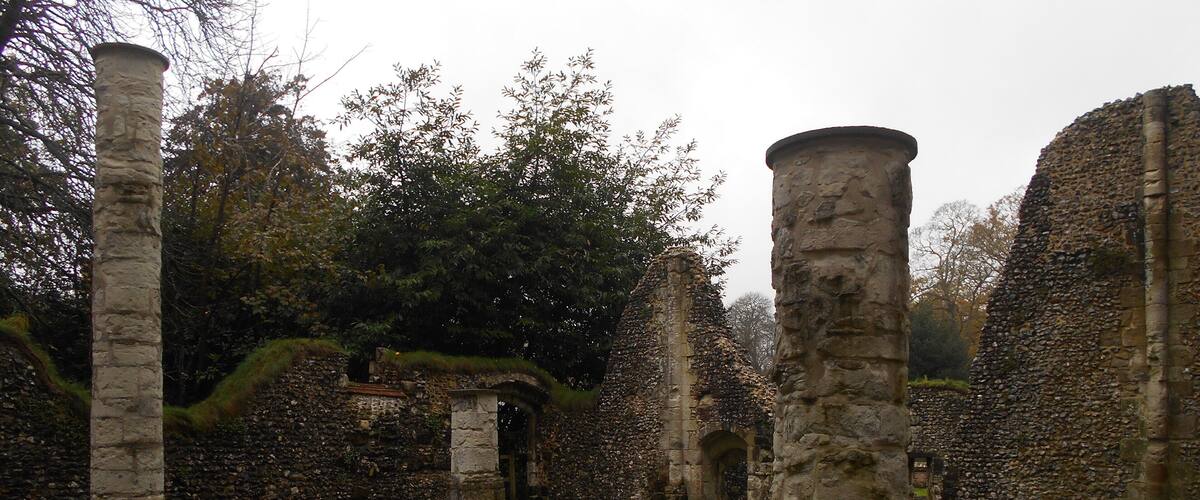 Ruined Norman hall St John's House, Warnford, Hampshire.