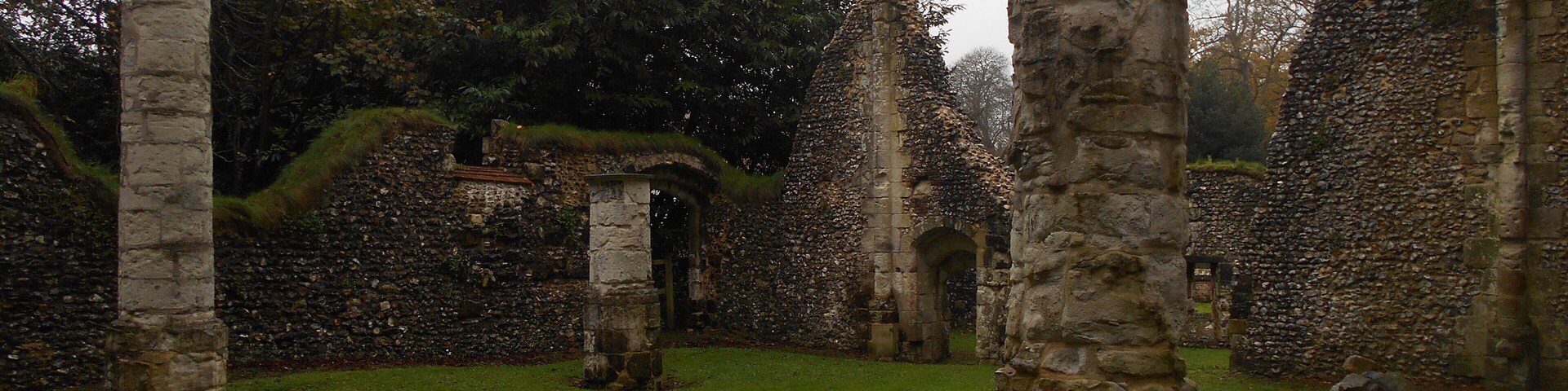 Ruined Norman hall St John's House, Warnford, Hampshire.