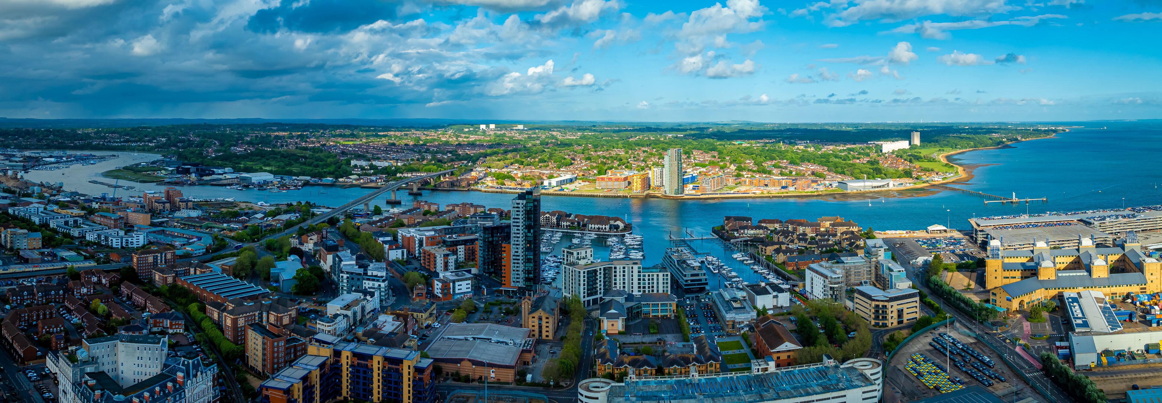 Aerial view of Southampton is a port city in Hampshire, England