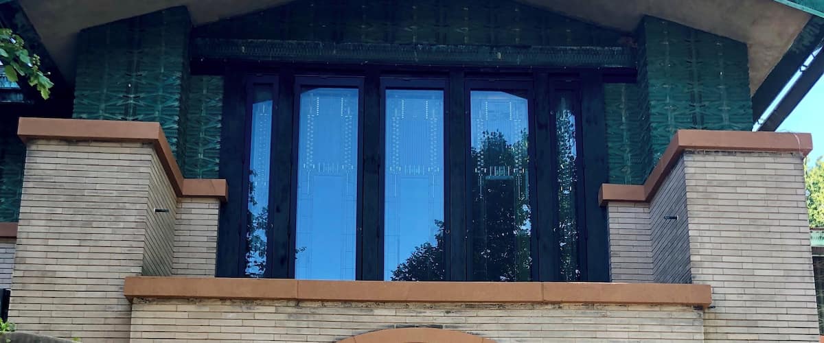 Front entry to the fabulous Dana-Thomas house. Built by Frank Lloyd Wright between 1902-04 for a local widow. The house has the largest number of FLW built furniture and art glass of any of his remaining properties. Tours are offered and we would highly recommend them as this house is special! (Also, no photos inside so you have to your to see it!)