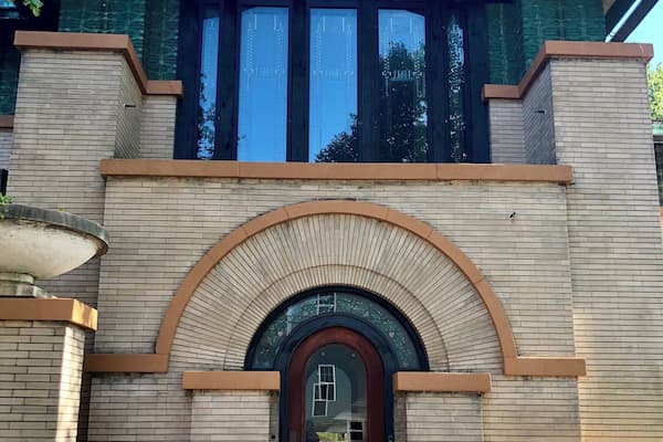 Front entry to the fabulous Dana-Thomas house. Built by Frank Lloyd Wright between 1902-04 for a local widow. The house has the largest number of FLW built furniture and art glass of any of his remaining properties. Tours are offered and we would highly recommend them as this house is special! (Also, no photos inside so you have to your to see it!)